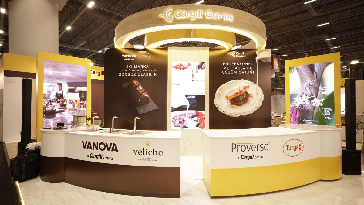 Cargill Gurme exhibition booth showcasing food and confectionery brands at a trade show.