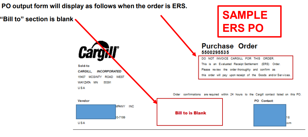 Sample Purchase Order with ERS text