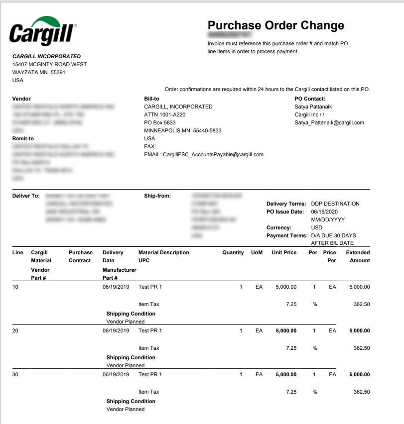 Sample Purchase Order Change